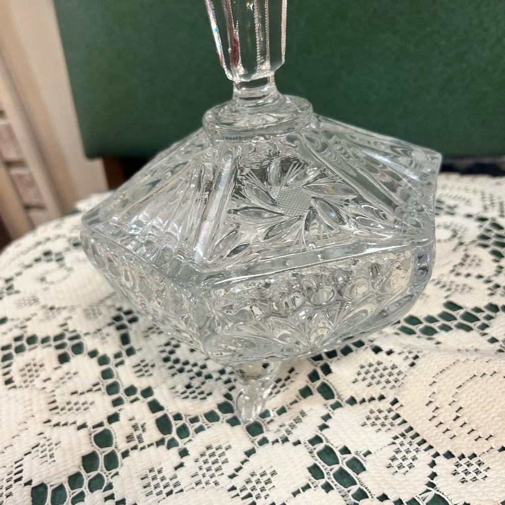 NOLB Vintage candy dish clear cut lead crystal with lid